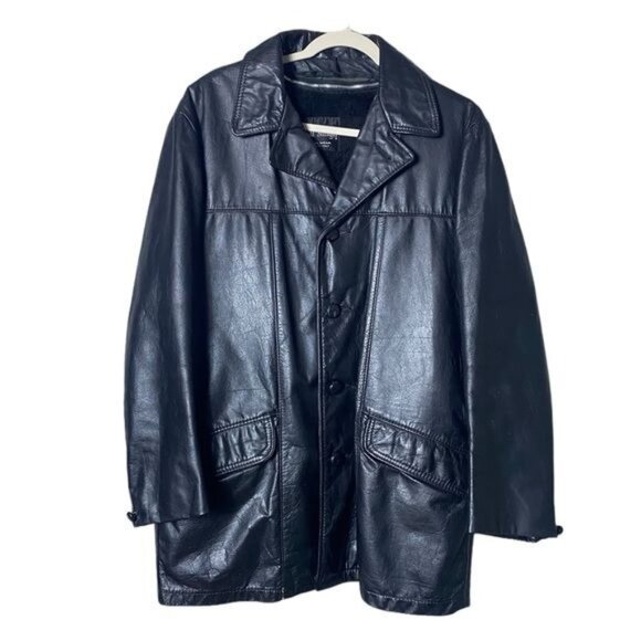 Men's Black Leather Bomber Jacket - Picture 1 of 10